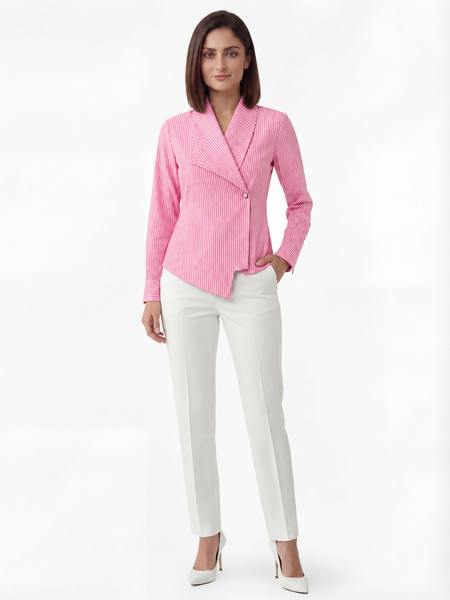 Eloise Offset Lapel Blouse - Pink