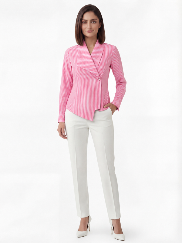Eloise Offset Lapel Blouse - Pink