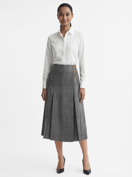 Maeve Side Tab Pleated Midi Skirt