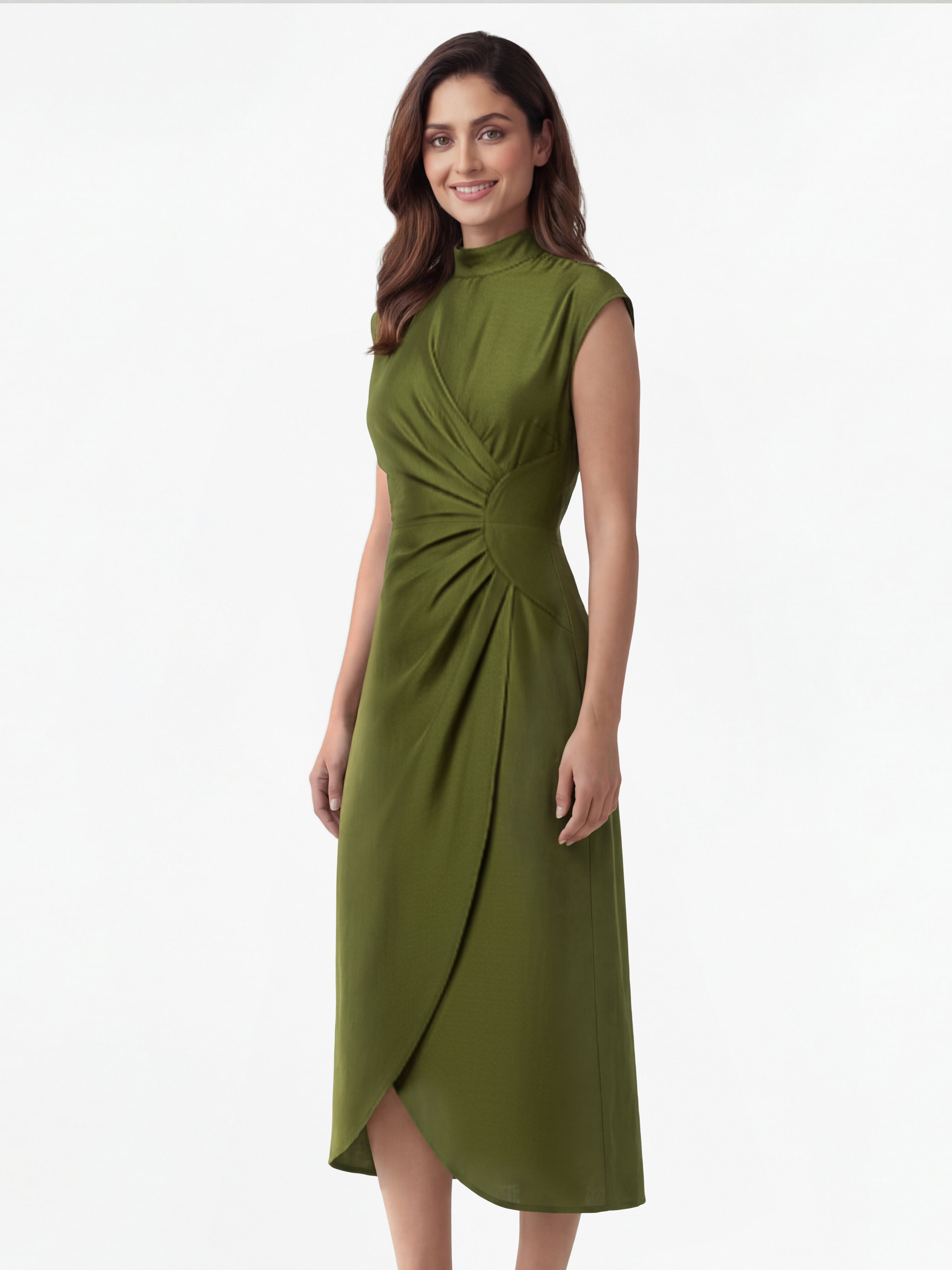 Luna Skew Drape Midi Dress – Label Aeris