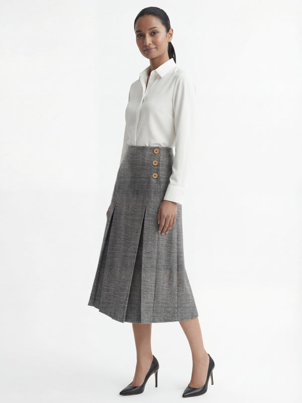 Maeve Side Tab Pleated Midi Skirt