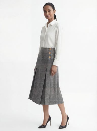 Maeve Side Tab Pleated Midi Skirt